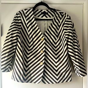 Talbots 100% Cotton Brown White Chevron Stripe Button Front Jacket Blazer Sz. 16